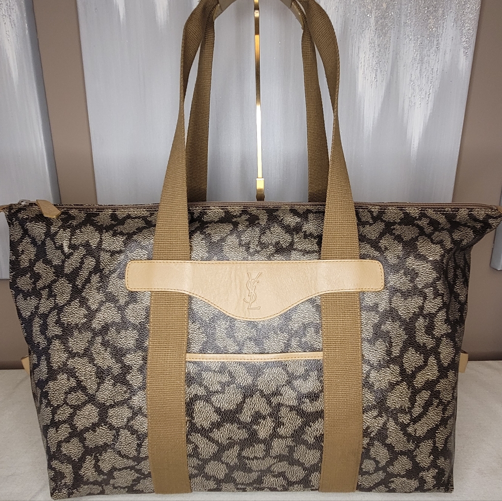Yves Saint Laurent Ysl Giraffe Print Weekender Tote Convertible Boston Bag